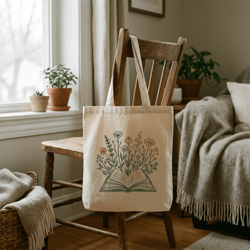 Wildflower & Book Canvas Tote
